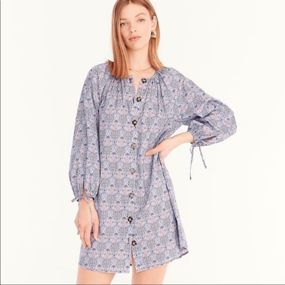 J Crew Liberty House Tie Sleeve Button Front Nouveau Fabric Dress BG129
